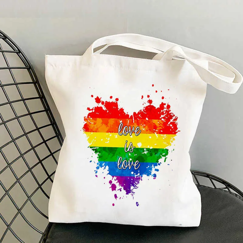 Love Wins Canvas Bag Personnalisé Rainbow Print Sac à Main Sac à Bandoulière en Toile 0522