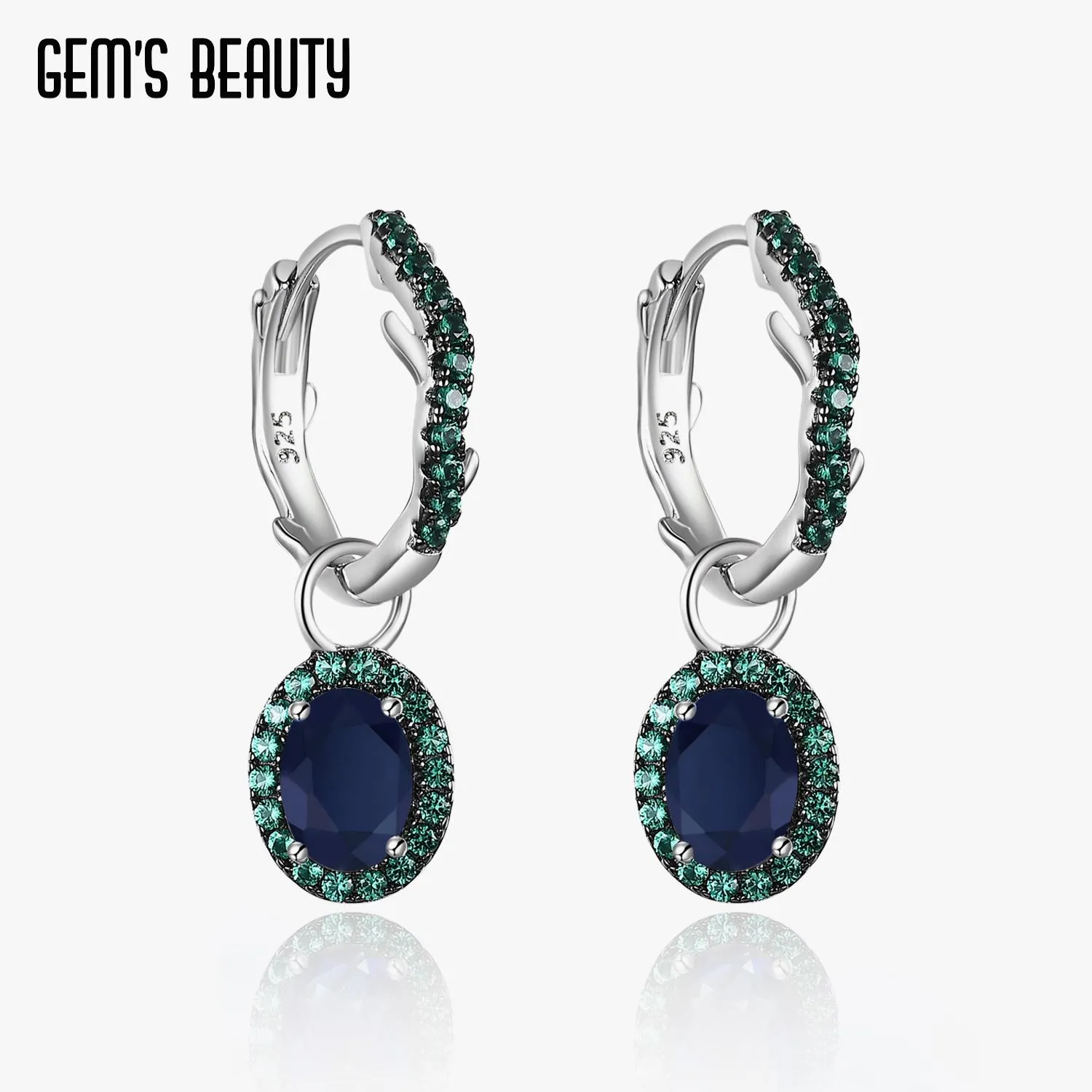 Earrings GEM'S BEAUTY 925 Sterling Silver Handmade Women's Statement Earrings Natural Blue Sapphire Gemstone Lever Back Earrings Jewelry