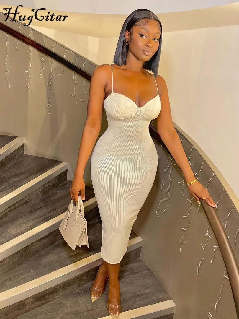 Basic Casual Dresses Hugcitar Backless Solid Sleeveless Revealing