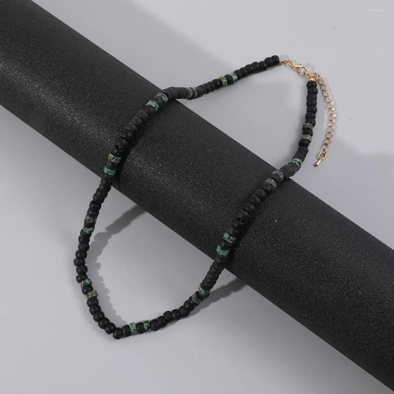 Chains 2023 Black Green Beads Acrylic Necklace For Men Boys Simple Beaded Choker Fashion Trendy Accessories Jewelry Gift
