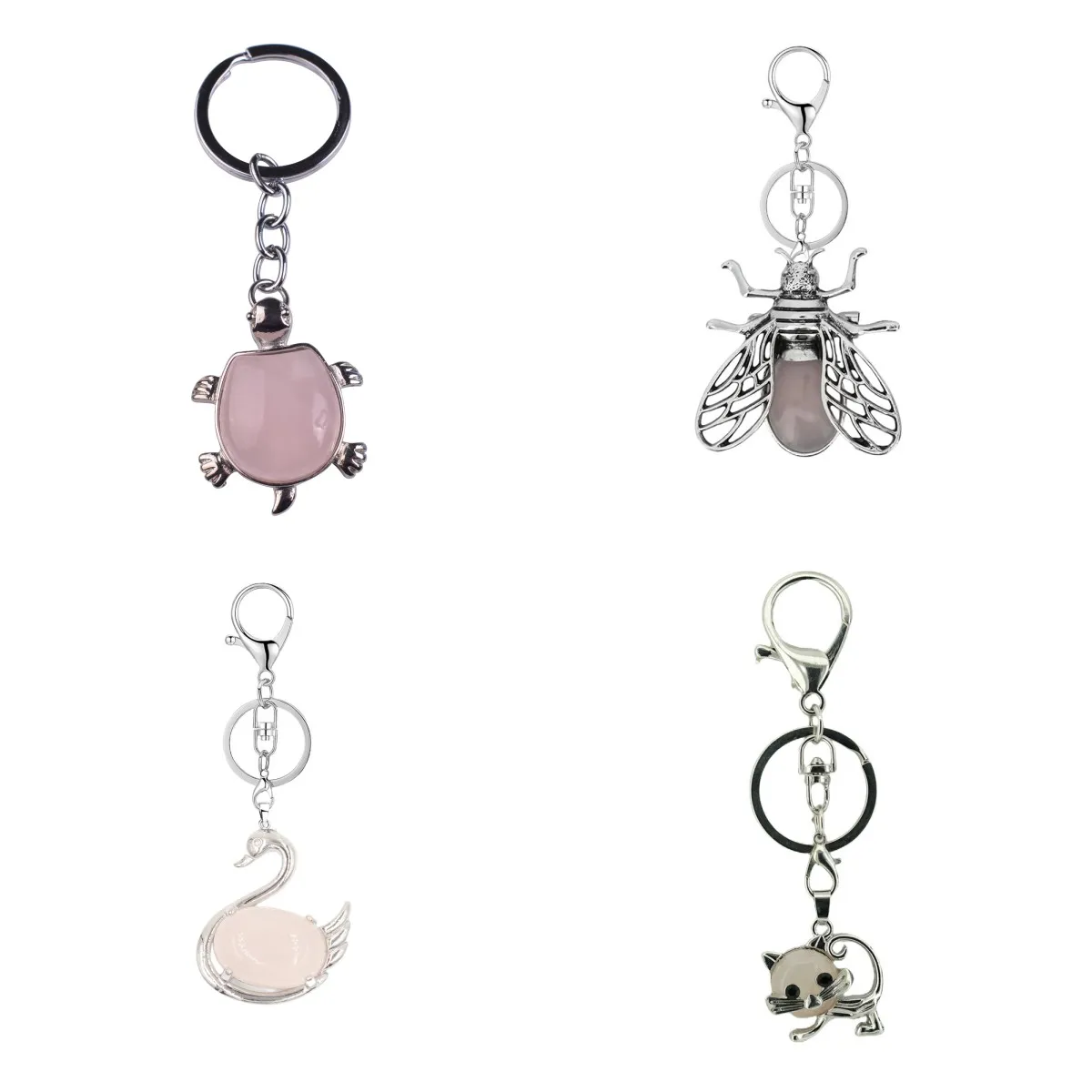 Fashion Europe and America Natural Crystal Angel Skeleton Hexagonal Column Rose Quartz Hanger Keychain Sieraden