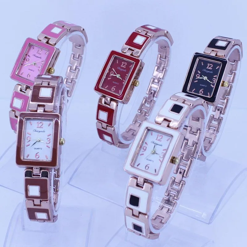 Montres-bracelets 5pcs couleur mélangée en vrac mode carré or rose dame femmes montre marque montres alliage bracelet quartz robe montre-bracelet bracelet