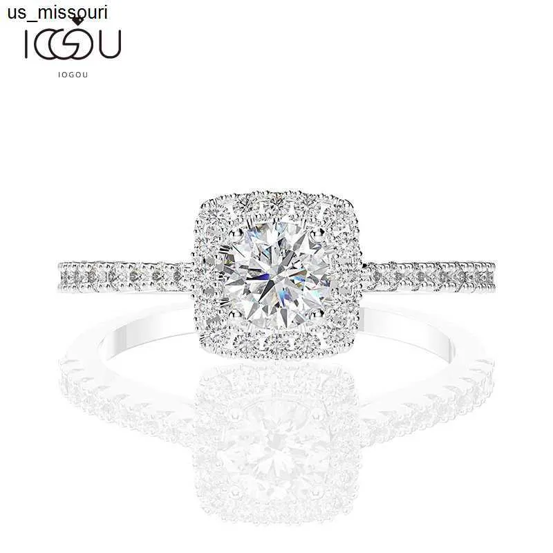 IOGOU Classic 925 Sterling Silver Bague de fiançailles Halo pour les femmes Fashion Square Cut Cubic Zirconia Diamond Ring Wedding Jewelry J230522