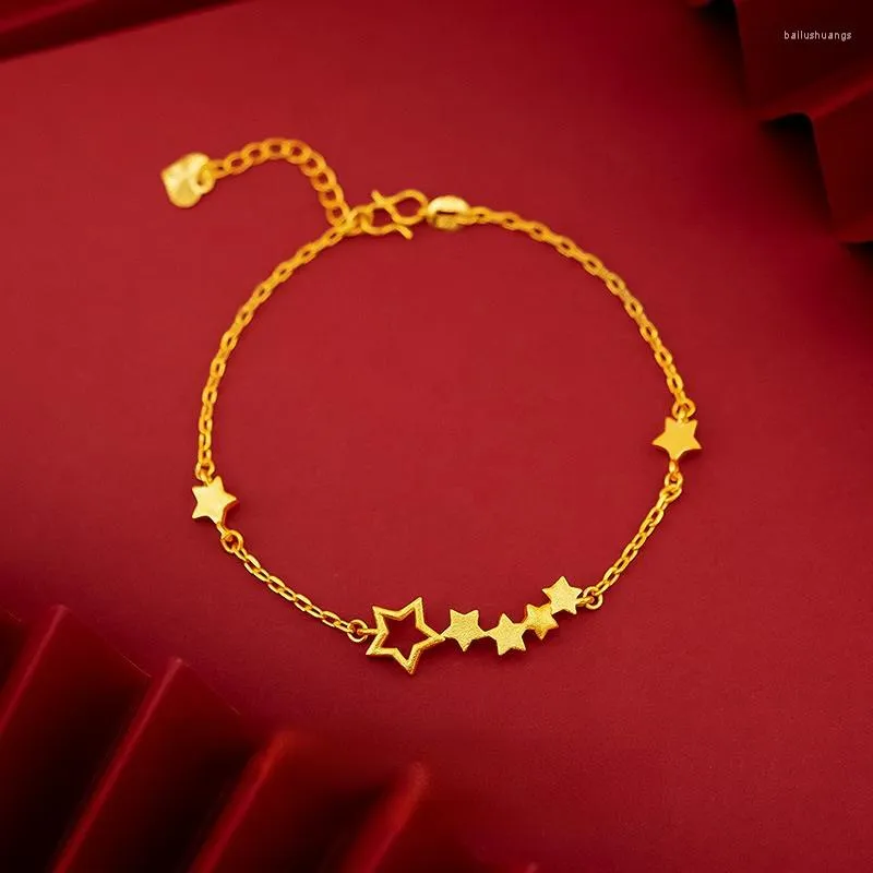 Bangle Fashion 999 Gold Lovely Stars Pendant Bracelet For Women Bride Wedding Engagement Jewelry Anniversary Real 24k Bangles