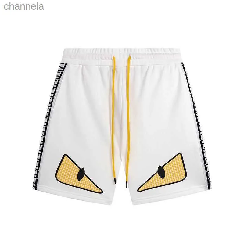 Shorts masculinos 2023 verão novo monstro monstro olhos estampados fita emendada capris solta shorts modernos relaxados