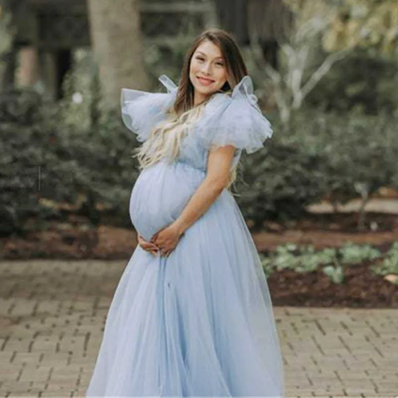 Maternidade Vestidos Novo vestido de maternidade Tule para sessão de fotos de gravidez Tirando vestidos de chá de bebê para mulher grávida Vestido de sessão de fotografia longa AA230522