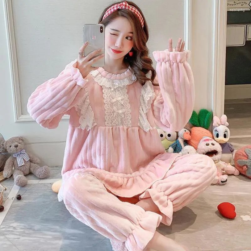 Home Clothing Flannel Autumn Pajamas Suit Long Sleeve Intimate