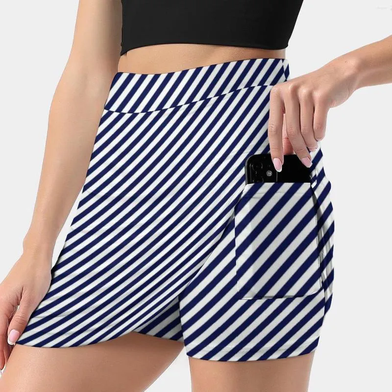 Rokken Mini Navy Blue en White Candy Cane Stripe Damesrok Sport Skort met pocket Fashion Koreaanse stijl 4xl