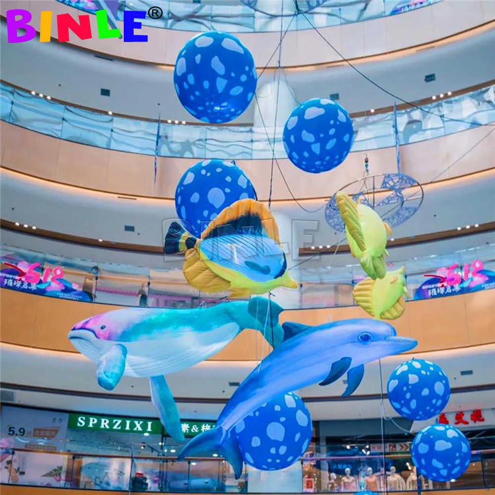 Strandurlaub-Ideen, farbenfrohes riesiges aufblasbares Beluga-Wal-Weißhai-Luftballonspielzeug für die Bühnendekoration