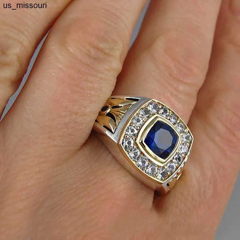 Luxury 925 Sterling Silver Sapphire Diamond Ring For Men Designer_voghion.com