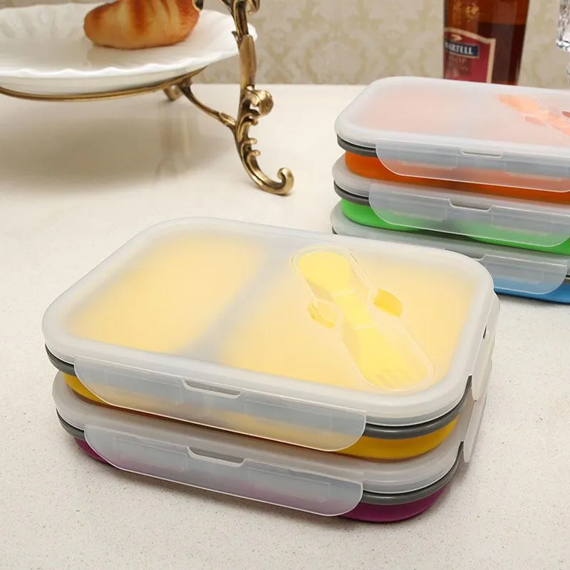 3 Cells Silicone Portable Collapsible Folding Bento Lunch Box With