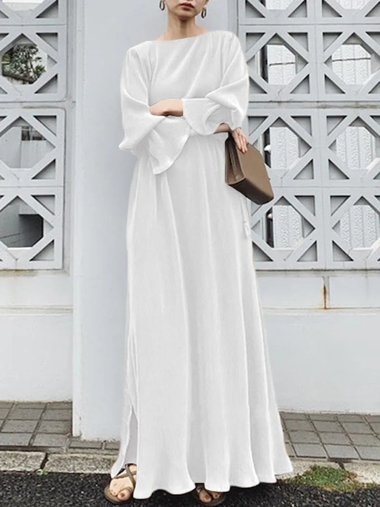 Grundläggande avslappnade klänningar Zanzea Spring Retro A Line Vestido Women Solid Long Sleeve Robe Longue French Elegant Swing Kaftan 2023 Fashion Party Maxi Dress 230522