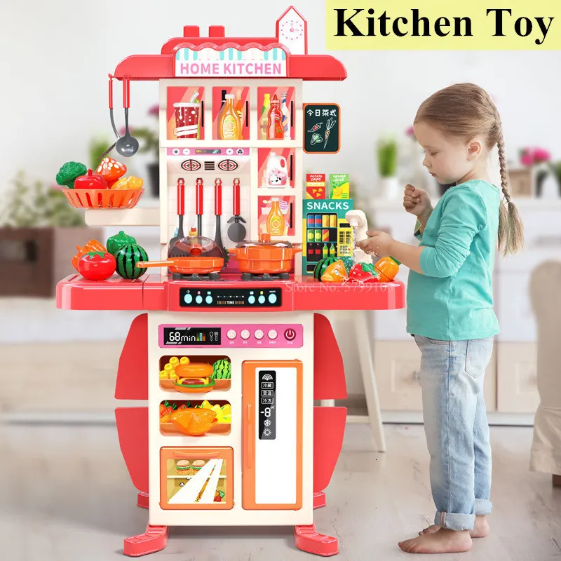 95cm Large Kids Play Kitchen Set Spray Kitchen Mini Food Cooking