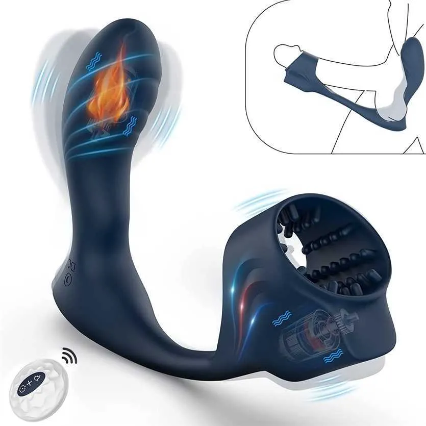 Factory Outlet Toy Prostate Massager Vibrator met ringtrillingsmodi Verwarming Siliconen Docking Remote Control Watericht plug speelgoed Geschikt voor mannen en vrouwen