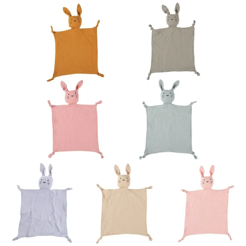 Baby Security Filt Soothe Appease Handduk Mjuk bomull Muslin Bib Animal Rabbit för dockor