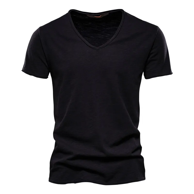 Designer Mens T-shirt Korte mouw T-shirt T-shirt T-shirts Heren T-shirts Solid kleur V-Neck Sexy Design Zwarte kleur Tiensten