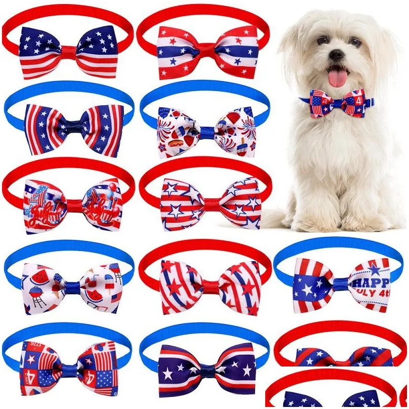 Dog Apparel Accessory 12 Designs Independence Day Pet Bow Tie Patriotic Cat Adjustable Star And Stripes Collar 4Th Of Jy Small Pets Dhbsr