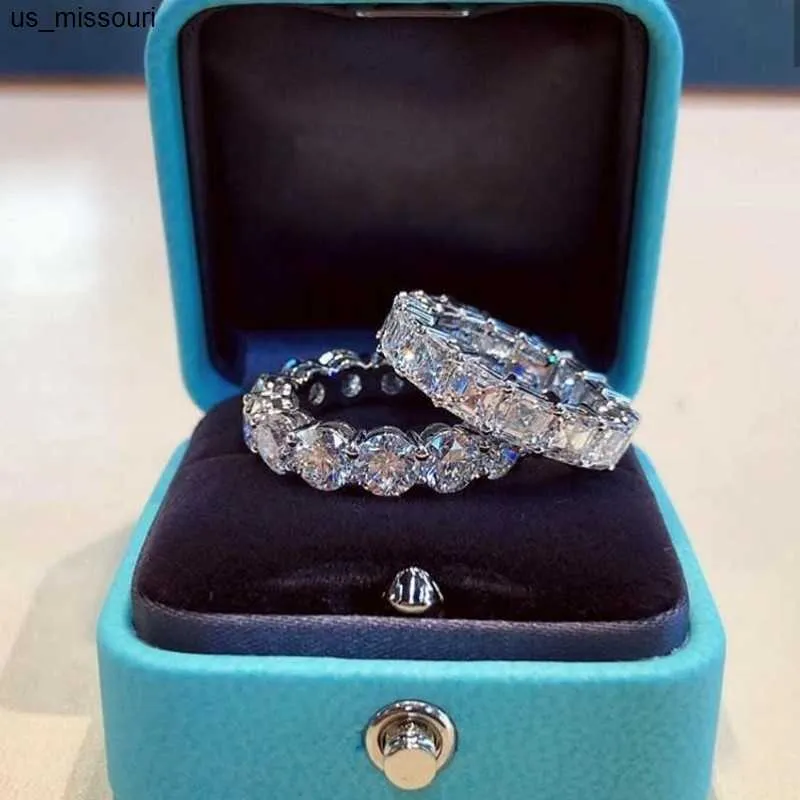 Bant Yüzükleri 2020 Eternity Lab Diamond CZ Ring 925 STERLING Gümüş Bijou Nişan Düğün Bandı Kadınlar İçin Erkekler Güzel Partisi Takı Hediyesi J230522