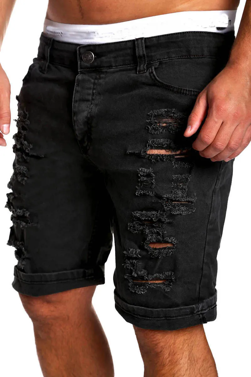 Menshorts denim Chino Fashion Shorts tvättade denim Boy Skinny Runway Kort män Jeans Homme förstörde rippade jeans plus storlek 230522