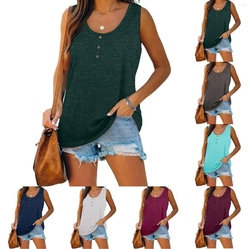 Women's Blouses Cotton Sleeveless Tank Tops 2023 Summer Loose Women Button Up O Neck Sports Tee Running Vest Plus Size Ladies Pullover
