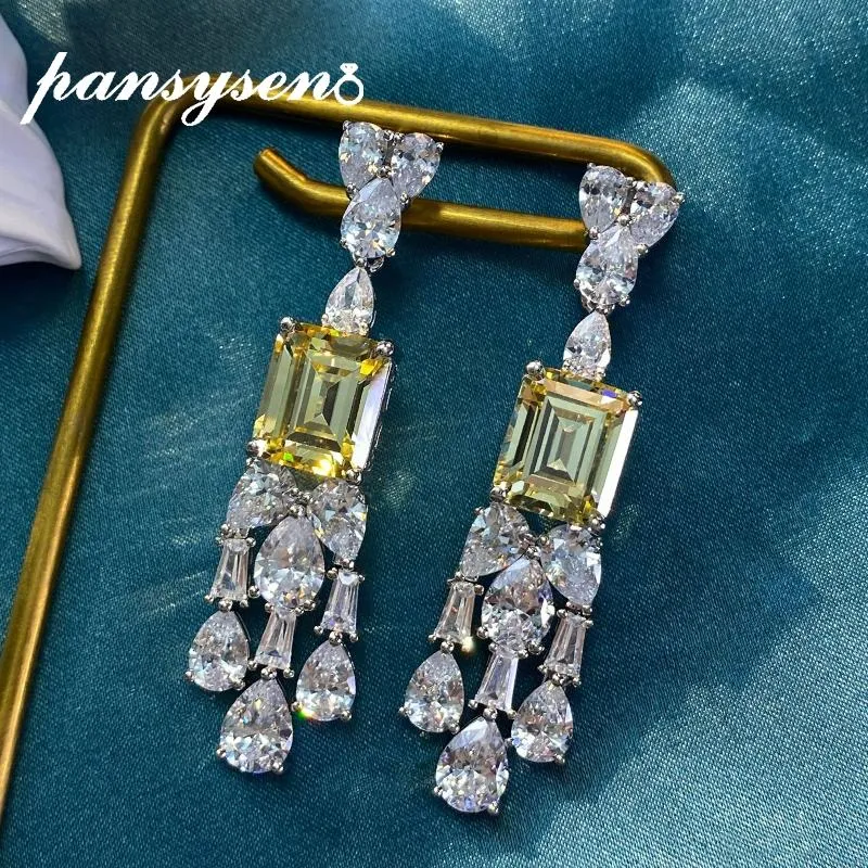 Noeud PANSYSEN Argent Massif 925 Bijoux Taille Émeraude Citrine Diamants Pierres Précieuses Gland Dangle Boucles D'oreilles Cocktail Party Fine Jewelry