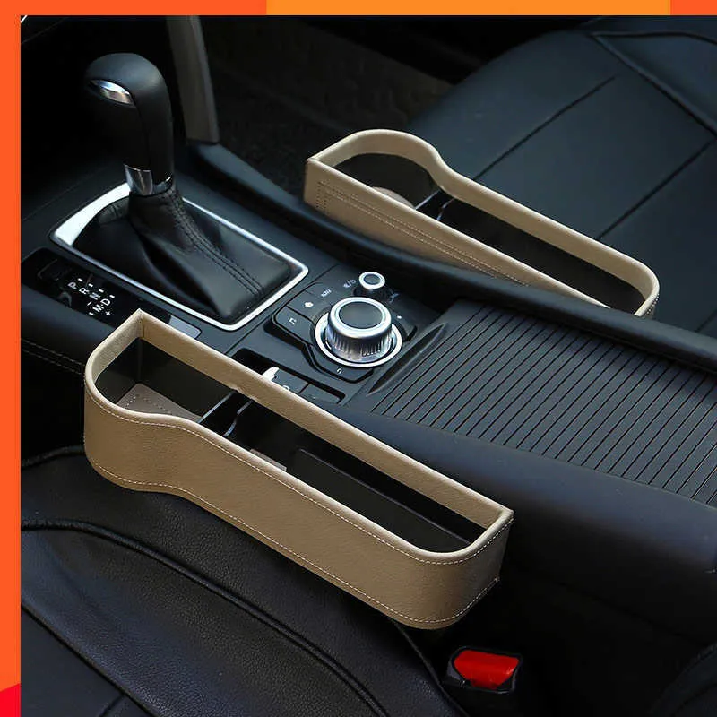 Leather Car Seat Gap Filler Organizer With Cup Holders And Seam