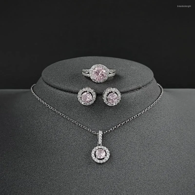 Ketting oorbellen set 3 stcs pack valentijnsdag zilveren kleur bruid bruidsbetrokkenheid bruids sieraden voor bruiden ring puur j1512-roze