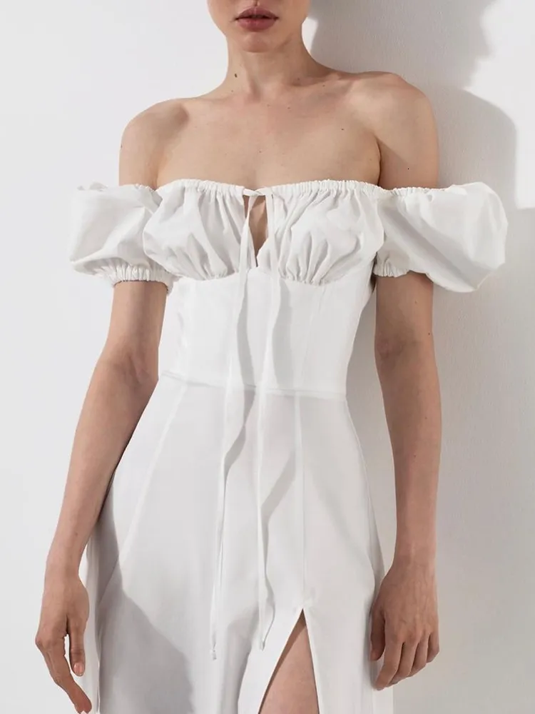 White Off Shoulder Ruffle Dress, Puff Sleeve Long... From Deng04, $24.08 In  Bulk | DHgate.Com