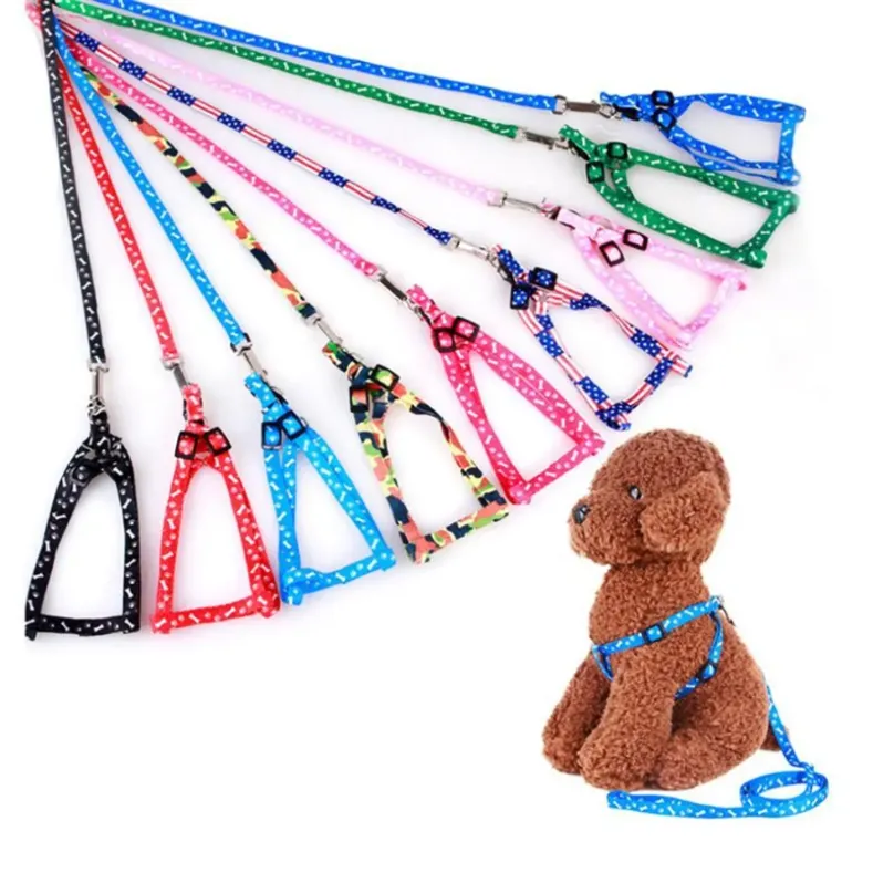 Dog Harness Leashes Nylon Printed Adjustable Pet Collar Puppy Cat Animals Accessories Necklace Rope I0522