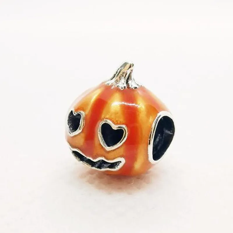 Glow-in-the-dark Spooky Pumpkin Charm 925 sterling silver Pandora Clips Moments for fit Charms beads Bracelets Jewelry 792291C01 Andy Jewel