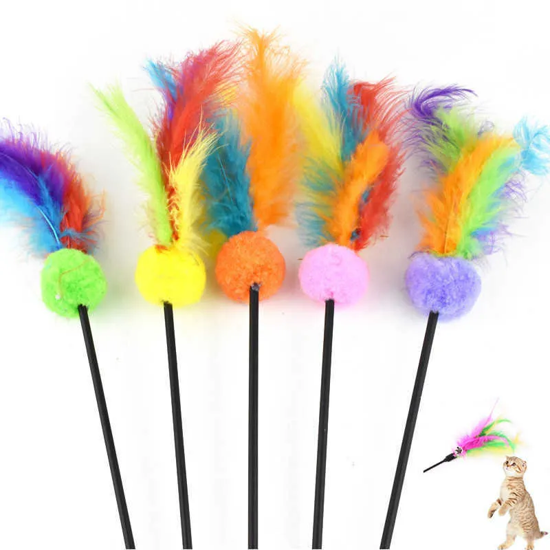 Cat Cat Toys Toy Funny Cats Toy With Bell Pom Ball Feather Toys For Cats retar Stick Plush Ball Cat Toys Interactive Tease Pet Products G230520