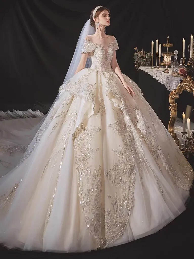 beige wedding dress with sleeves Imperial Design Hand Beaded Christmas Tree Skirt on Cream Silk- Large – The  Well Appointed House main image 0