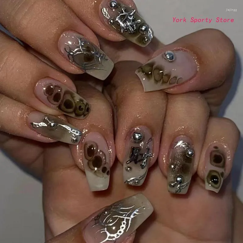 Künstliche Nägel, 24 Stück, französische Spitze, künstliche Nägel, langes, quadratisches zum Aufdrücken, mit Designs, inklusive Nagelkleber für Frauen, Mädchen, DIY-Kunst