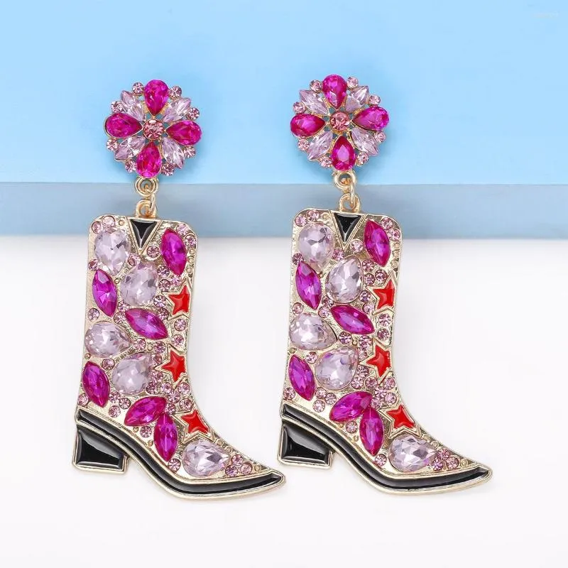 Dangle Earrings Juran Trendy Metal Colorful Rhinestone Boots Shaped Droped Dropd Drop