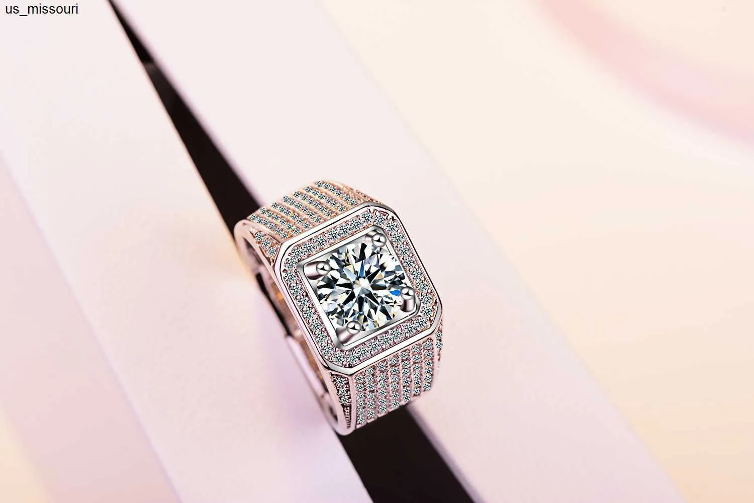 Sterling Silver Moissanite Band Ring For Men Round Brilliant_voghion.com