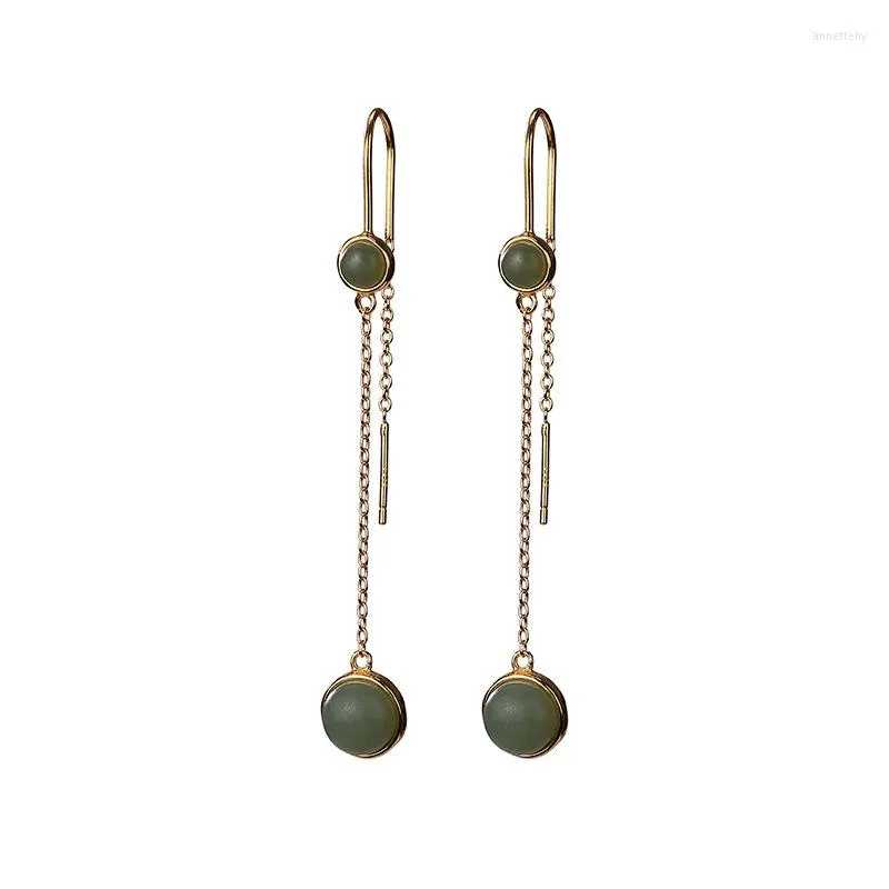 Boucles d'oreilles pendantes en argent sterling 925 Hetian Qiemo Blue Women's Retro Custom Long Temperament Entry Lux Ear Hook