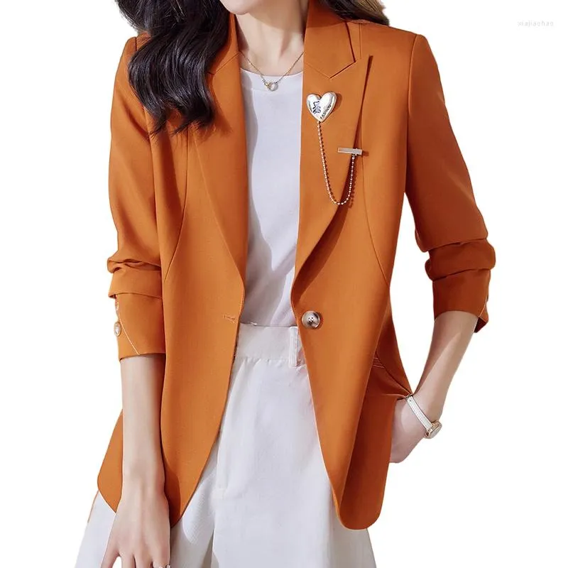 Costumes pour femmes Lenshin Blazer orange décontracté de haute qualité avec poche pour femmes Mode élégante Patchwork Outwear Veste formelle pour femmes