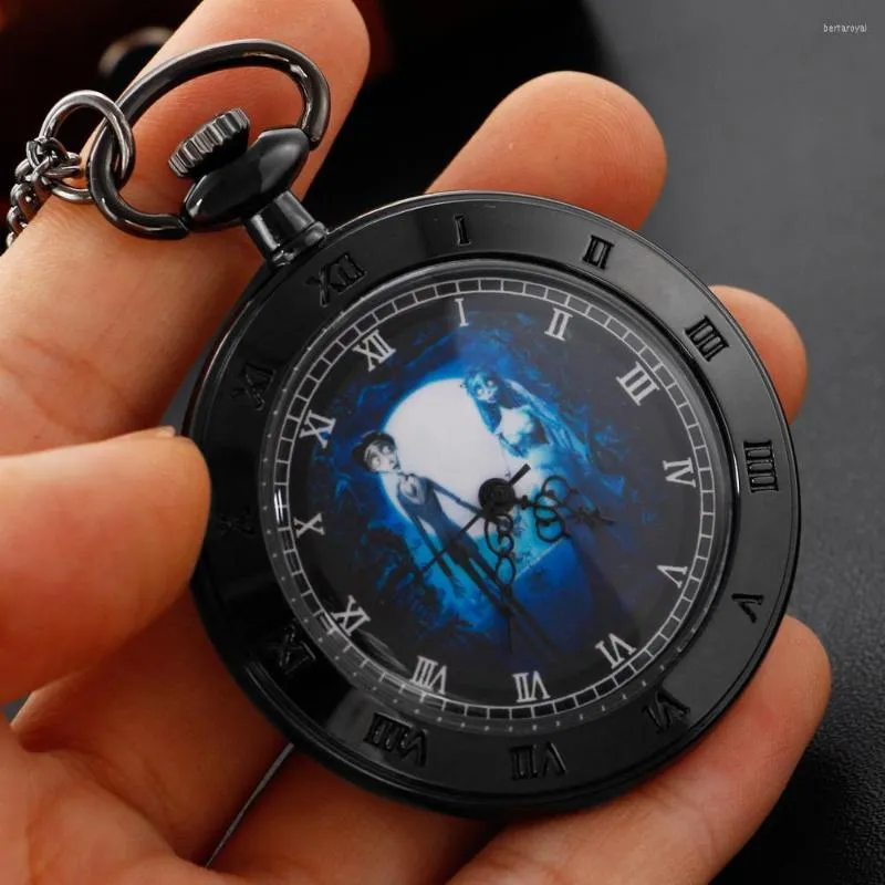 Pocket Watches Classic Anime Movie Ghost Par Quartz Watch Black Vintage Roman Sifferals FOB CHAIN ​​Halloween Christmas Gift