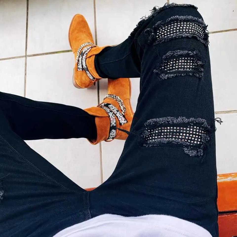 MAX80%OFF／セール開催中 Black Amis DHgate.com:Designer Diamond Jeans Perforated パンツ
