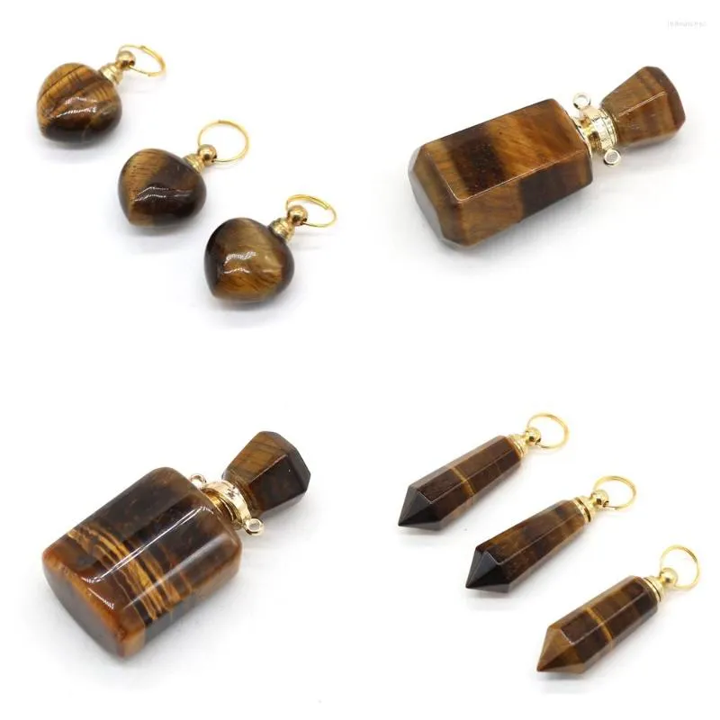 Pendant Necklaces Natural Gemstone Pendants Tiger Eye Essential Oil Diffuser Vial For Jewelry Making DIY Chocker Necklace Reiki Heal Gifts