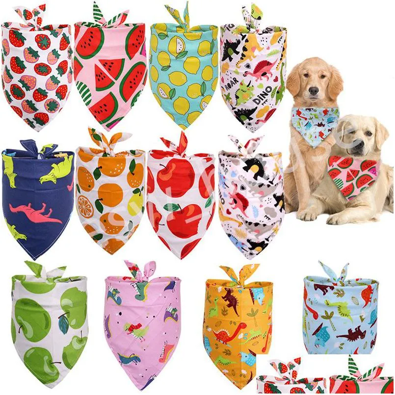 Dog Apparel Accessory Summer Pet Cat Bandana Collar Adjustable Neckerchief Triangle Neck Scarf Tropical Fruit Pattern Saliva Towel P Dhpd6