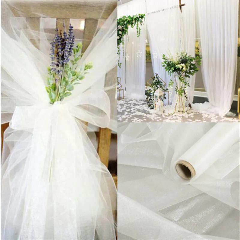 Andra evenemangsfestleveranser 10mlot 48 cm Sheer Crystal Organza Tulle Roll Tyg för bröllopsfest dekoration Organza Charge Arch Decor Womans Dress 230522