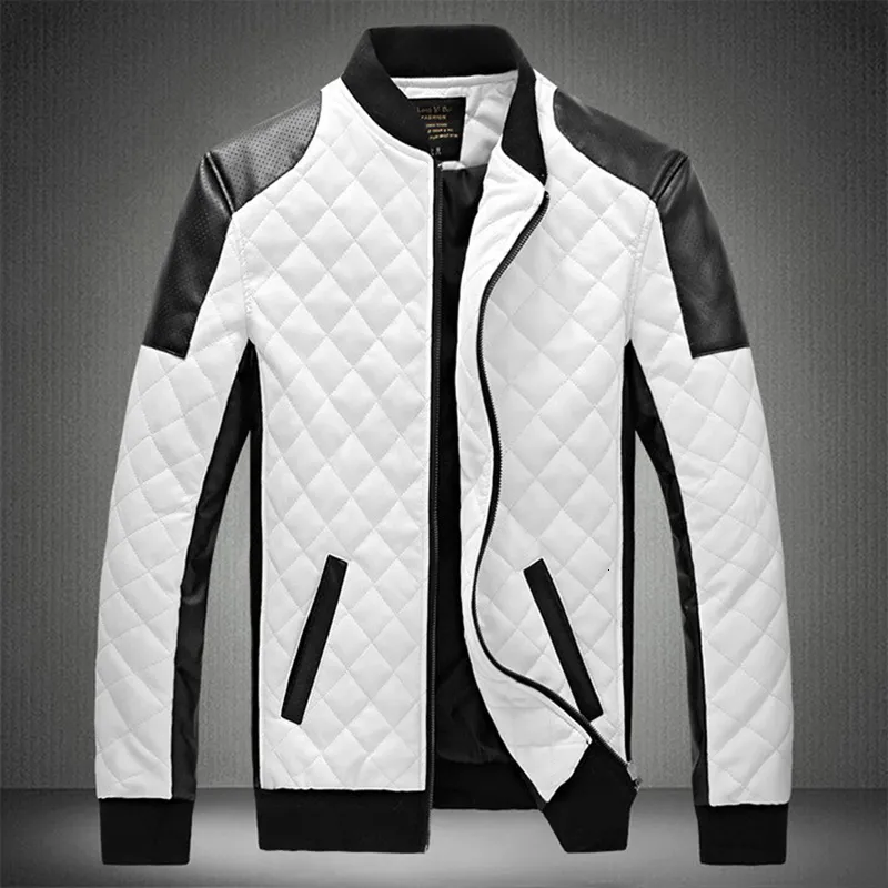 Men s Jackets Patchwork Motorcycle Jacket Men Stand Collar Casual Leather Fashion Slim Moto Bike PU Winter Plus Size 5XL 230522