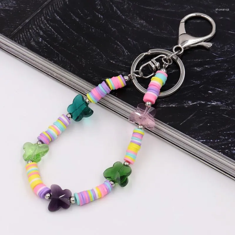 Fashion Colorful Polymer Clay Keychains for Women Boho Beads String Keychain for Bag or Car Accessories
