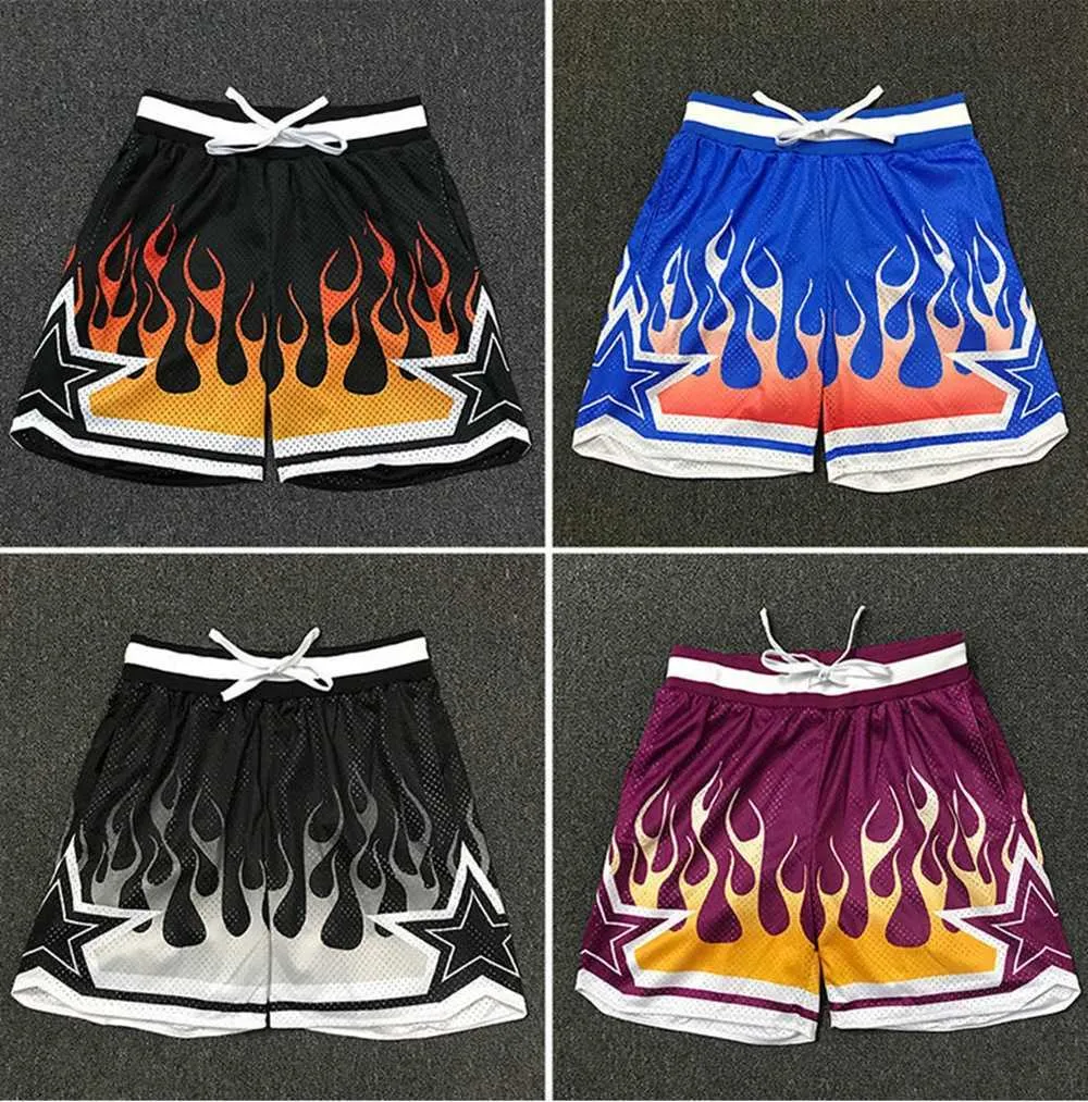 American Basketball Shorts hommes glace flamme rue pratique ample femmes mode genou longueur double couche pantalons de survêtement lot