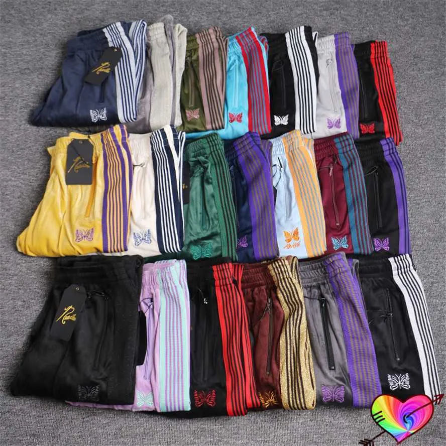 Men's Pants 2022 Multicolor Needles Sport Pants Men Women 1 1 High Quality Multi Embroidered Butterfly Stripe Needles Pants AWGE Trousers