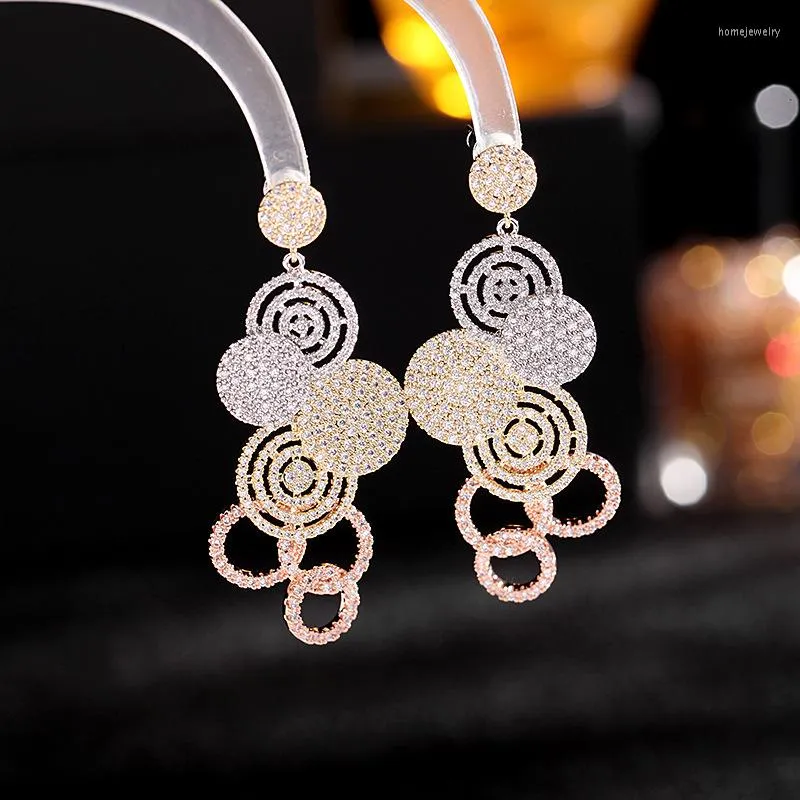 Dangle Earrings 2023 Color Matching Design Micro-inlaid Cubic Zirconia Personality Temperament Hollow Disc Geometric