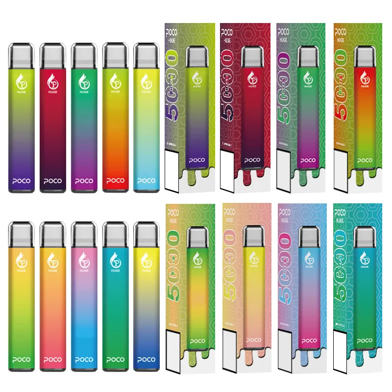 미국에서 전자 담배 원래 메쉬 코일 5000 퍼프 Poco 거대한 일회용 Vape 펜 카트리지 충전식 15ML 10 색 장치 증기 펜 기화기