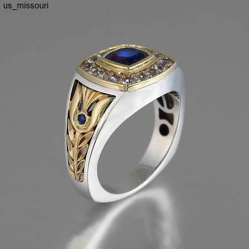 バンドリングラグジュアリー925リングfor Men Natural2 Sapphire with Diamond Jewelry Anillos de Bizuteria Anillos Gemstone Rings Box J230522