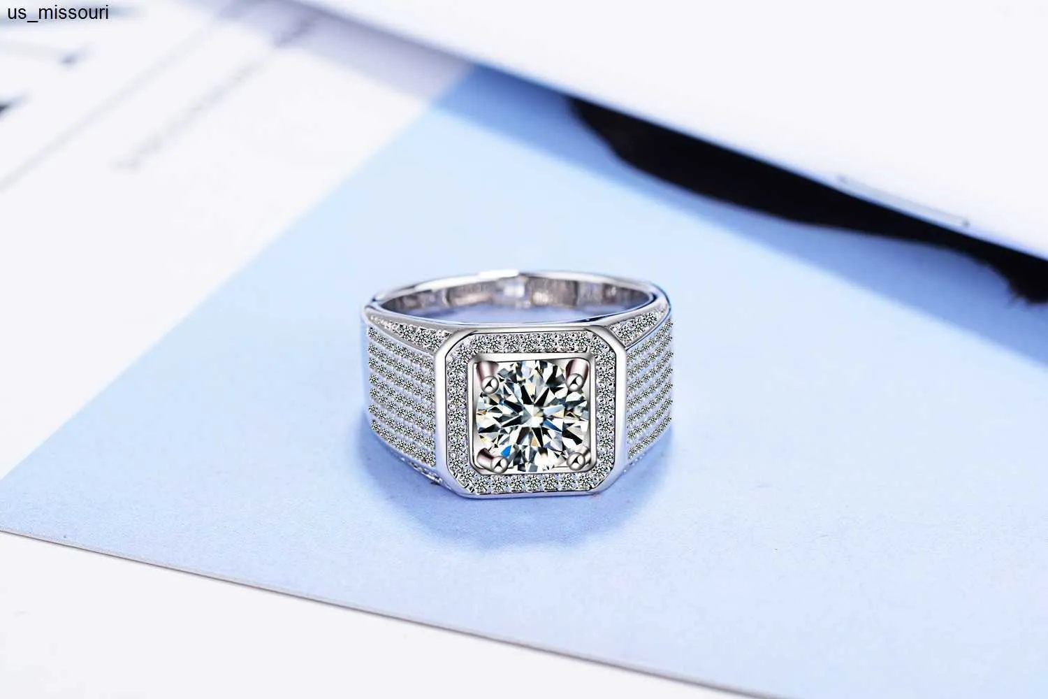Sterling Silver Moissanite Band Ring For Men Round Brilliant_voghion.com